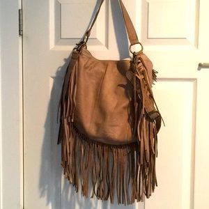NWOT Lucky Brand Boho Fringe Leather Hobo Bag